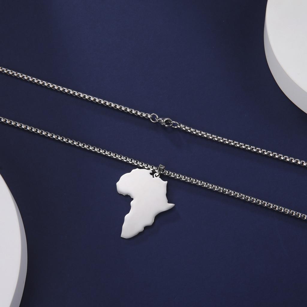 Myshape Punk Men Africa Map Pendant Necklace Golden Silver Color Stainless Steel Necklaces Box Chain Fashion African Map Jewelry