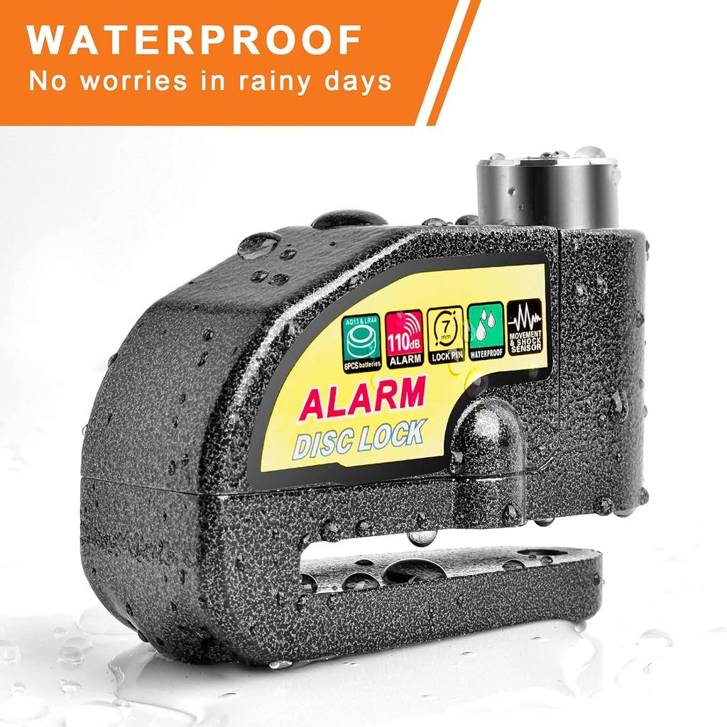 Motorrad-Alarmplatte, Bremsschloss, Motorradschloss, Diebstahlsicherung, Roulette-Radschloss, wasserdicht, 110 dB Alarm, Tonband, 1,5 m Erinnerungskabel, Schlüssel