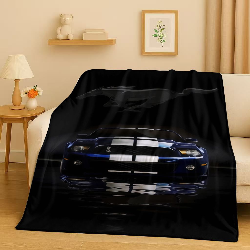 New Mustang Racing Car Logo Flannel Blanket,Ultra Soft Warm Plush Throw for Home Bedroom Bed Sofa Cover Picnic Kids Office