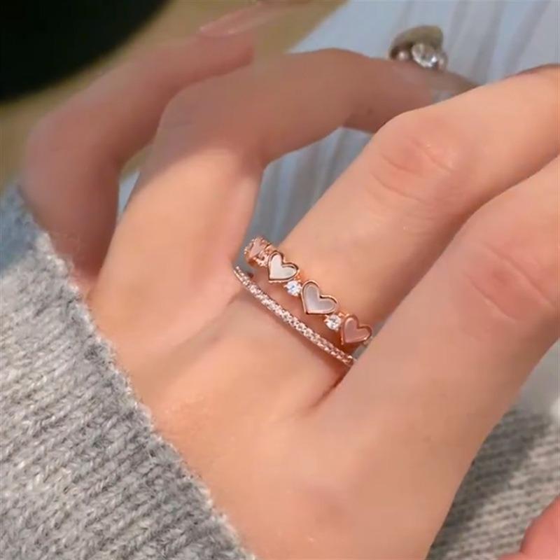 Zircon Fritillary Love Double Open Ring Sweet Elegance Versatile Index Finger Ring Light Luxury High Sense Ring