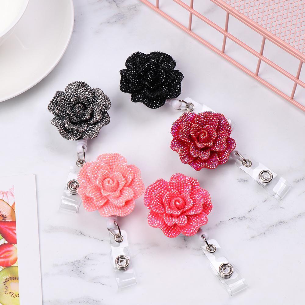 Quality Stationery Retractable ID Name Card Lanyards Key Ring Badge Reel Badges Holder Rose Shape