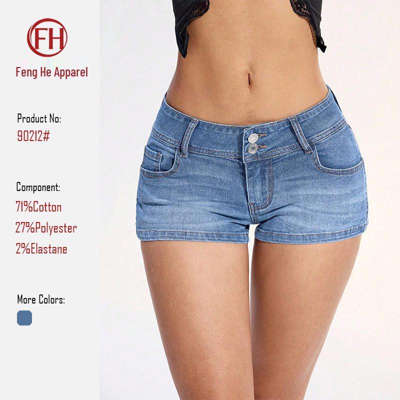 European and American Summer Elastic Hip-Lifting Low-Waist Women s Denim Shorts L синий