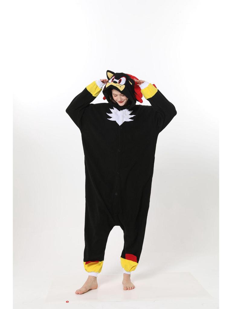 Sonic Animals Coral Fleece Cartoon Onesie Pajamas - Long Sleeve, for Couples, Autumn/Winter Home Wear.
