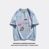 Women's Loose-Fit Cartoon Print Pure Cotton T-Shirt, Chic Hong Kong Style, Trendy American Brand, Plus Size Available