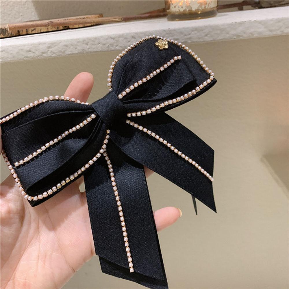 Gift Fashion Pearl Chain Women Side Clip Bow Hair Clip Spring Clip Hair Accessories