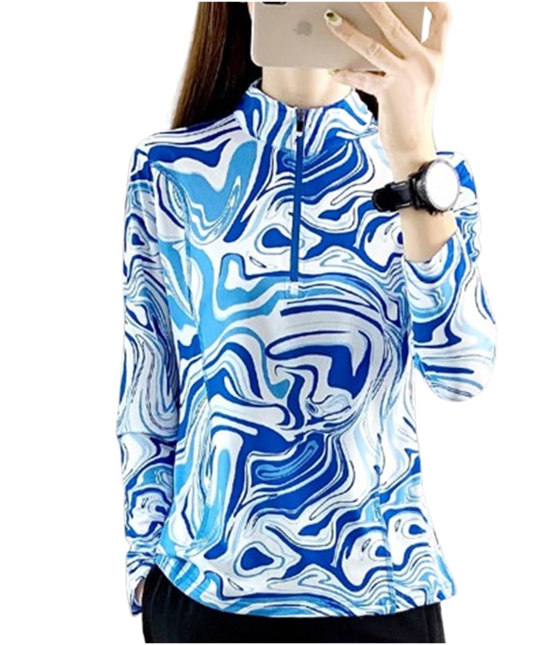 

Print Perfect for Mountain and and Perfect for and Comfortable and Easy to Size M-SING Women s All-Over Half-Zip T-Shirt, Golf, Climbing, Running, синий