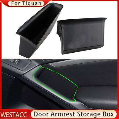 Caixa de Armazenamento para Porta Interna de Carro para Volkswagen VW Tiguan 2010-2017 Apoio de Braço de Porta Estojo de Arrumação Caixa Bandeja Recipiente Organizador