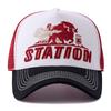 Unisex STATION Letter Summer Fishing Cap Breathable Mesh Trucker Hat Big Bison Bulls Embroidered Snapback Hat