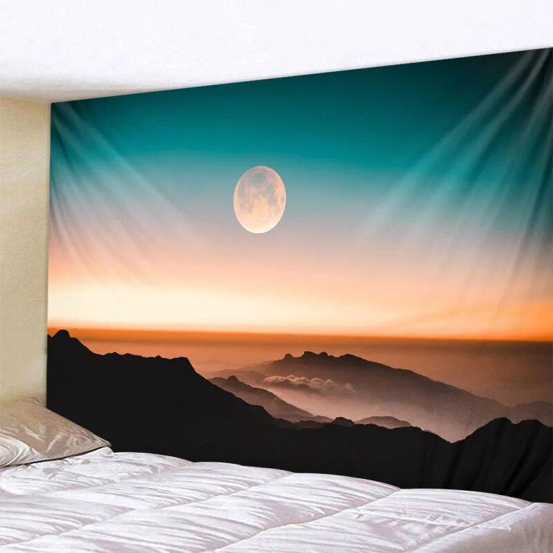 Galaxy Night Sky Tapestry Moon Night Starry Sky Scenery Tapestry Bohemian Psychedelic Home Living Room Bedroom Decoration