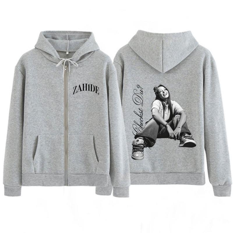 Cantante Zahide Tour 2026 Merch Grafica Felpe con Zip Uomo Donna Moda Inverno Hip-hop Larghe Casual Vintage Felpe con Zip
