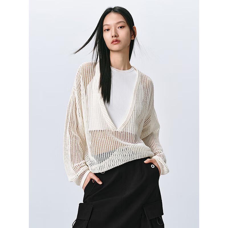 

PEACEBIRD Women s Hollow Knit Two-Piece Cardigan Set L