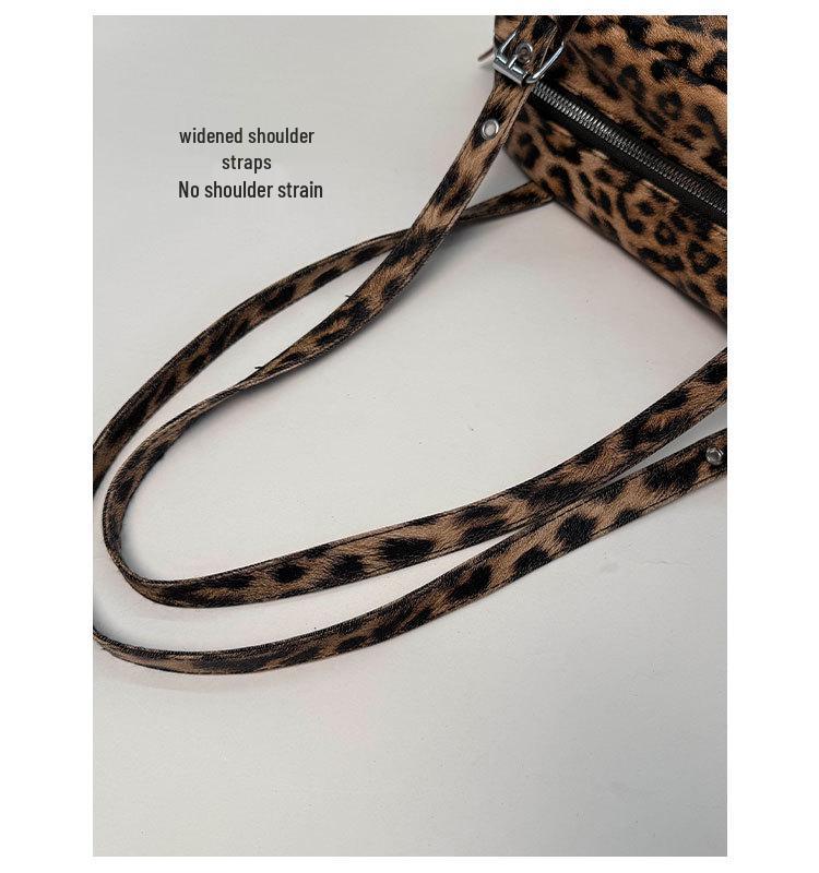 Leopard Print Retro Studded Bowling Bag - Women's 2025 Shoulder Handbag