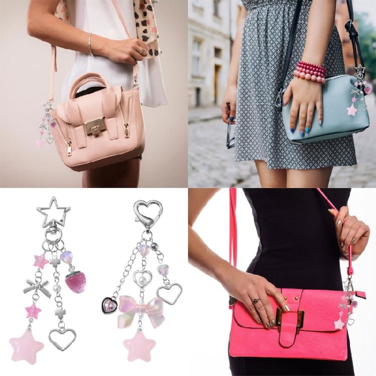 Cute Keychains for Girls,Lovely Car Keychain Accessories,Key Purse Handbag Charms for Women Bows Star Heart Keychain