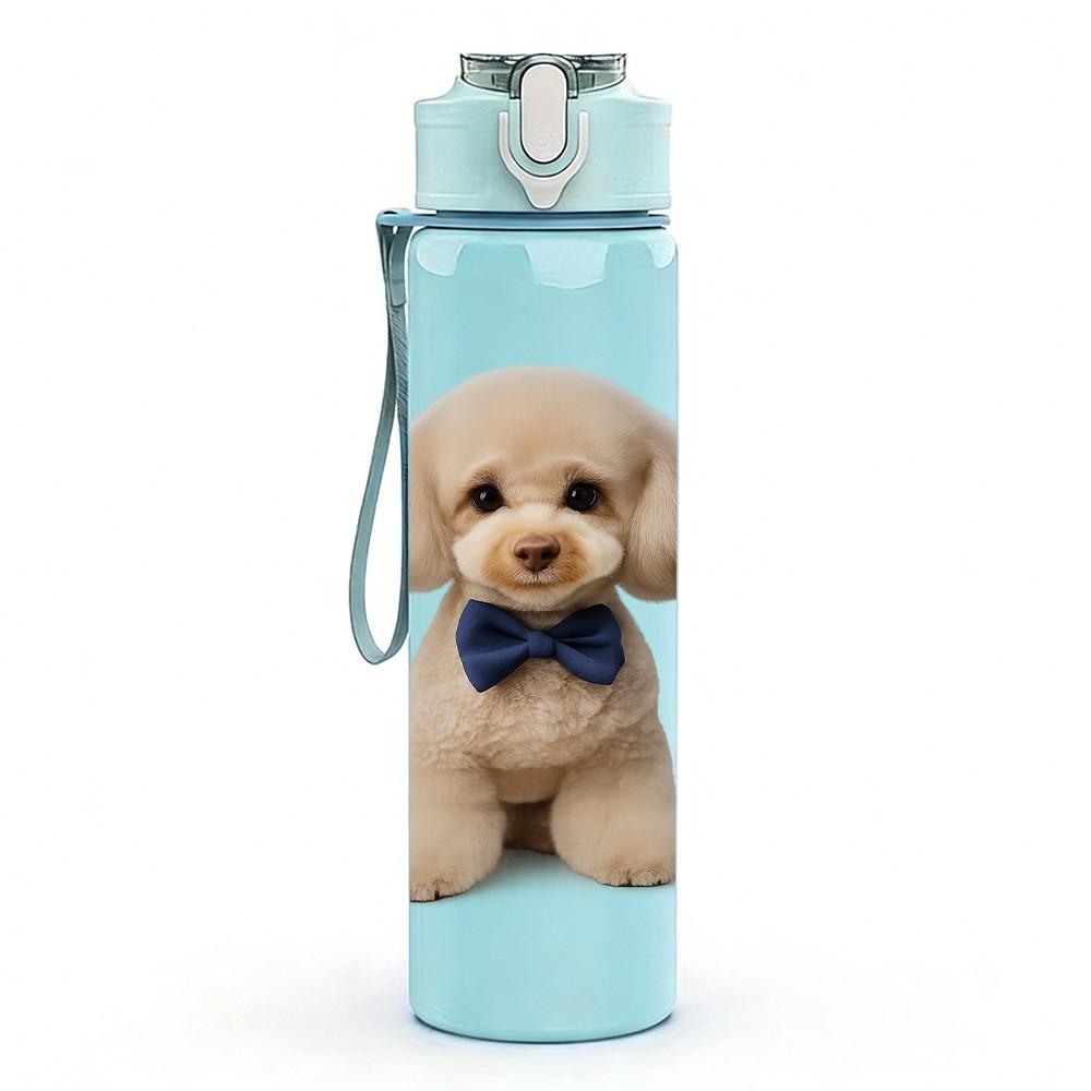1PC Light Brown Teddy Puppy Dog Print 750ml Color Plastic Sports Water Bottle Leakproof Flip Straw Lid Suitable for Sports Office Home Use