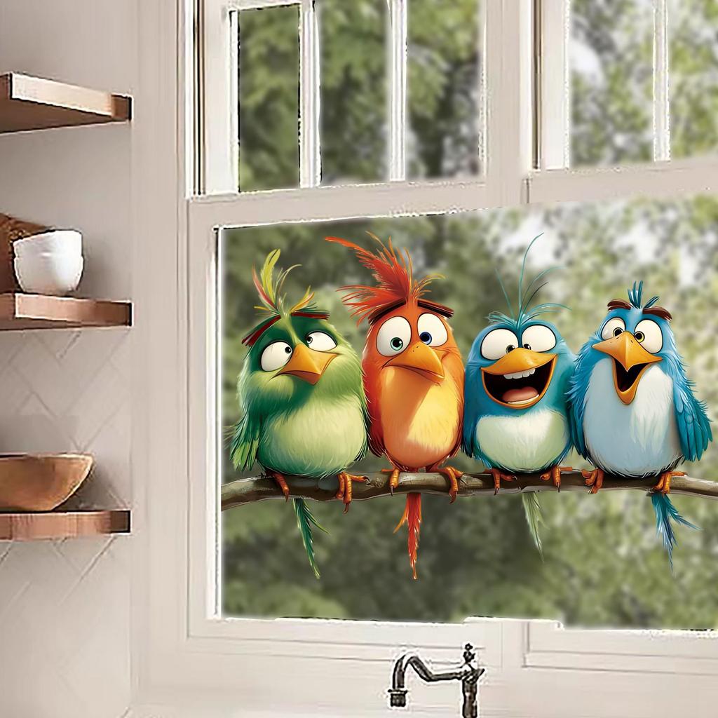 Playful Bird Static Cling Window Sticker Removable Self-Adhesive for Bedroom Living Room Glass Home Decor Art