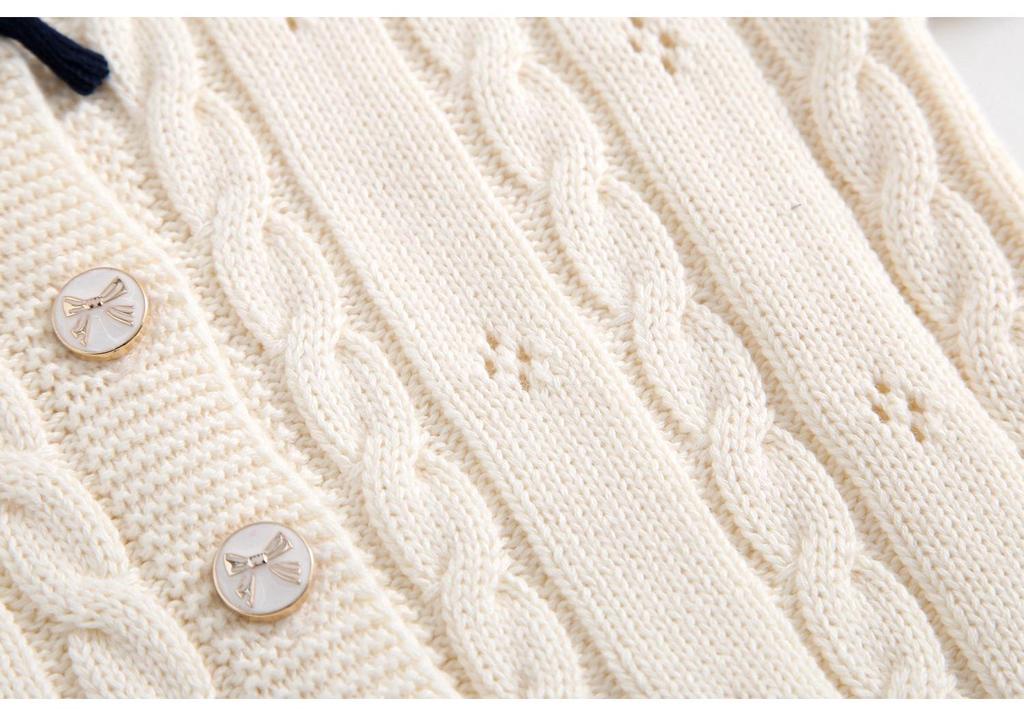 Ensemble tricoté en coton pour filles: Veste à revers nœud & Jupe plissée, Ensemble deux pièces Printemps/Automne