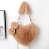 Trendy Ladies Plush Love Heart Shaped  Fashionable Solid Color Soft Comfortable Purses Popular Women Hand Bags