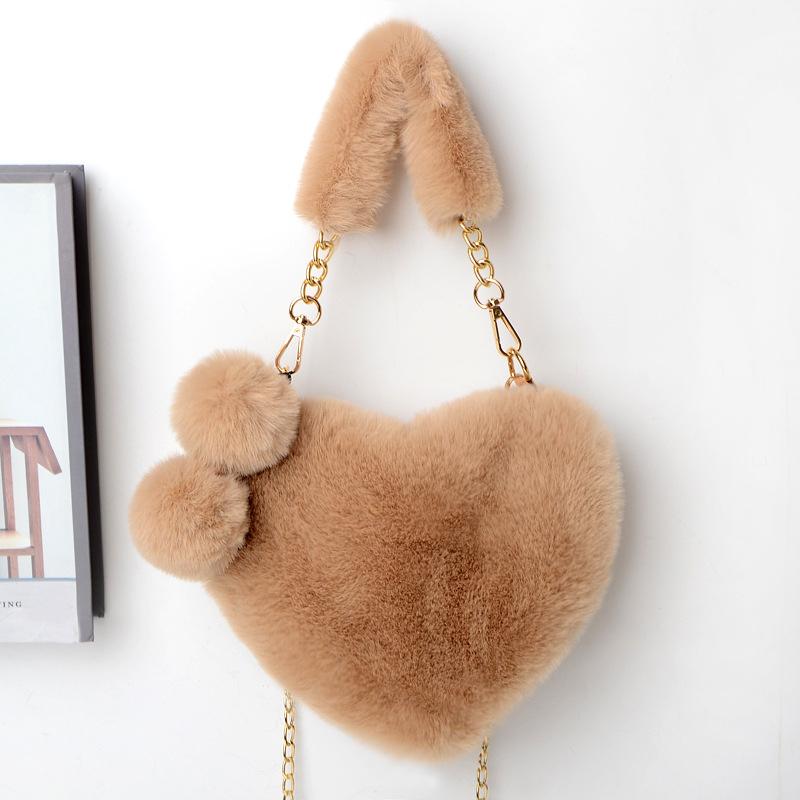 Trendy Ladies Plush Love Heart Shaped Fashionable Solid Color Soft Comfortable Purses Popular Women Hand Bags