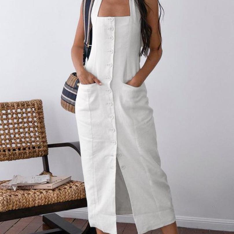 In Stock Summer Stunning Vacation Halter Backless Dress All Cotton High-End Feel Slim Fit Long Dress