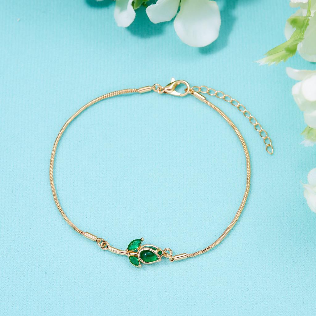 Elegant Tulip Flower Bracelet For Women With Copper Chain And Sparkling Stones