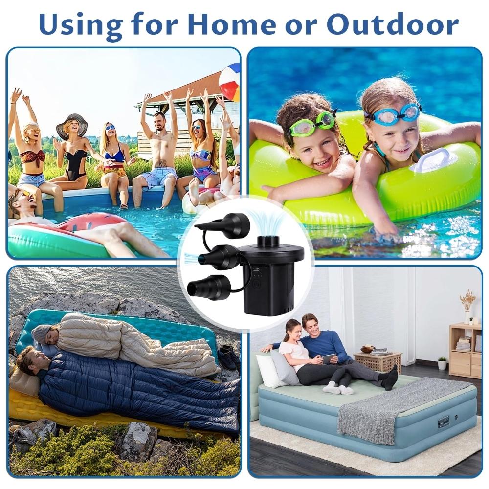 Tragbare Luftpumpe mit 2000mAh Akku USB Wiederaufladbar zum Aufblasen und Ablassen für Poolschwimmer, Luftbett, Vakuumaufbewahrungsbeutel