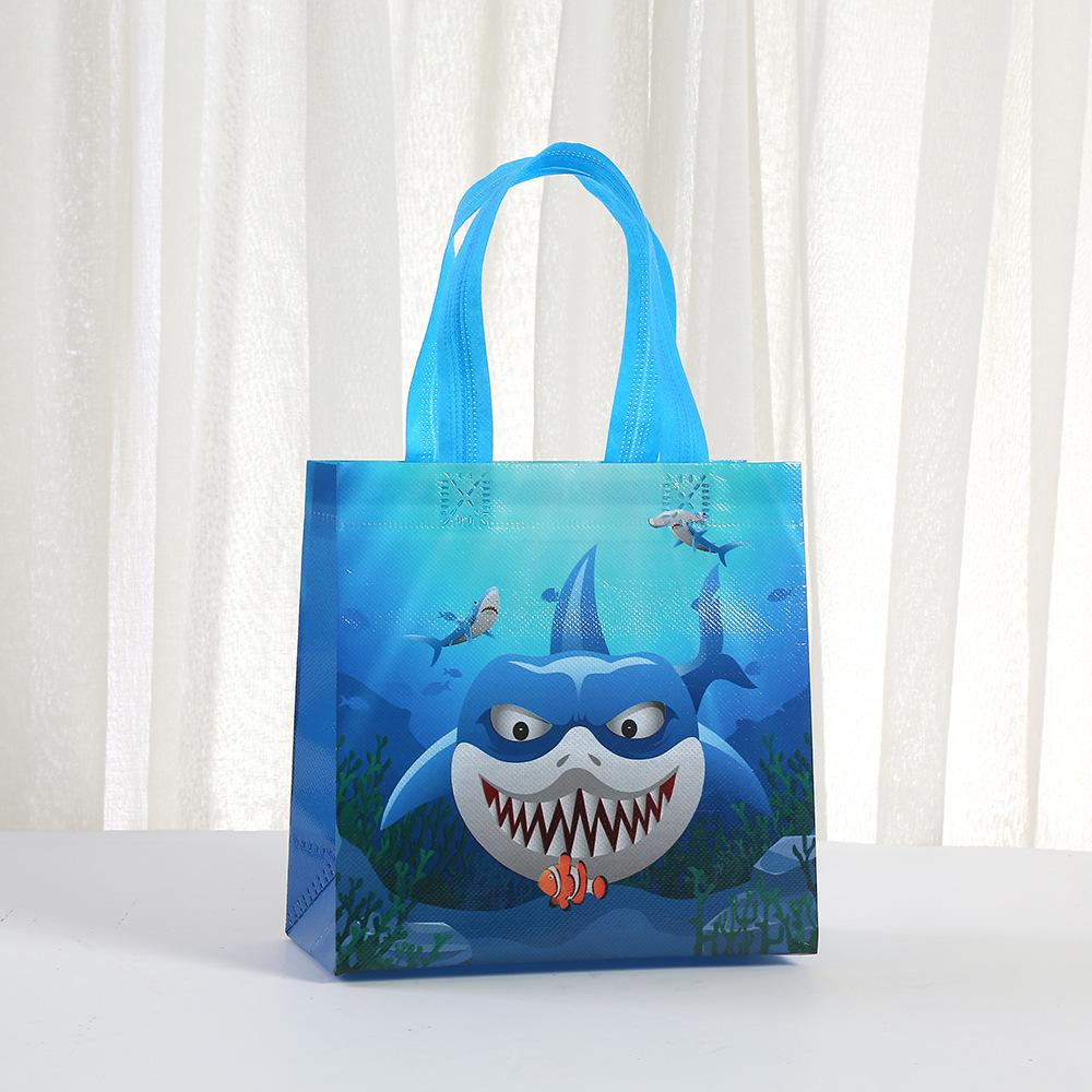 12/30pcs cartoon shark reusable tote bags kids beach party gift bags birthday favors bags eco non woven shopping bags blue