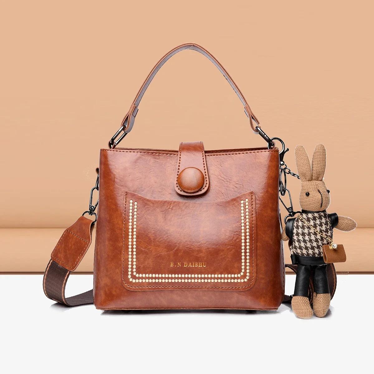 

Большая вместительная женская кожаная сумка винтажная сумка-ведро через плечо женские сумки простые сумки