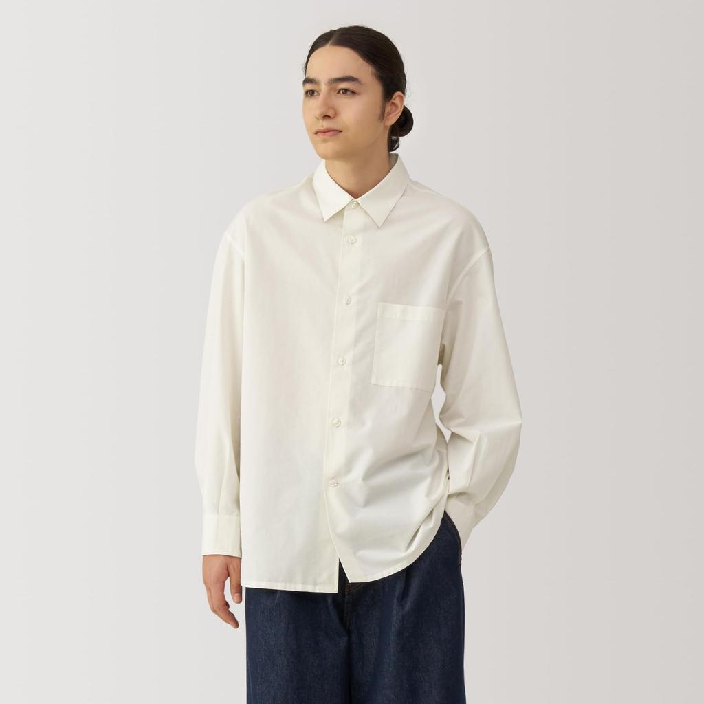 MUJI Men's Washi-Blend Poplin Shirt, BG1RFA4A, Off-White, Men's Size S
