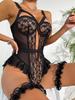 European and American Lace Mesh Sexy Lingerie Bodysuit with Suspender and Leg Garter
