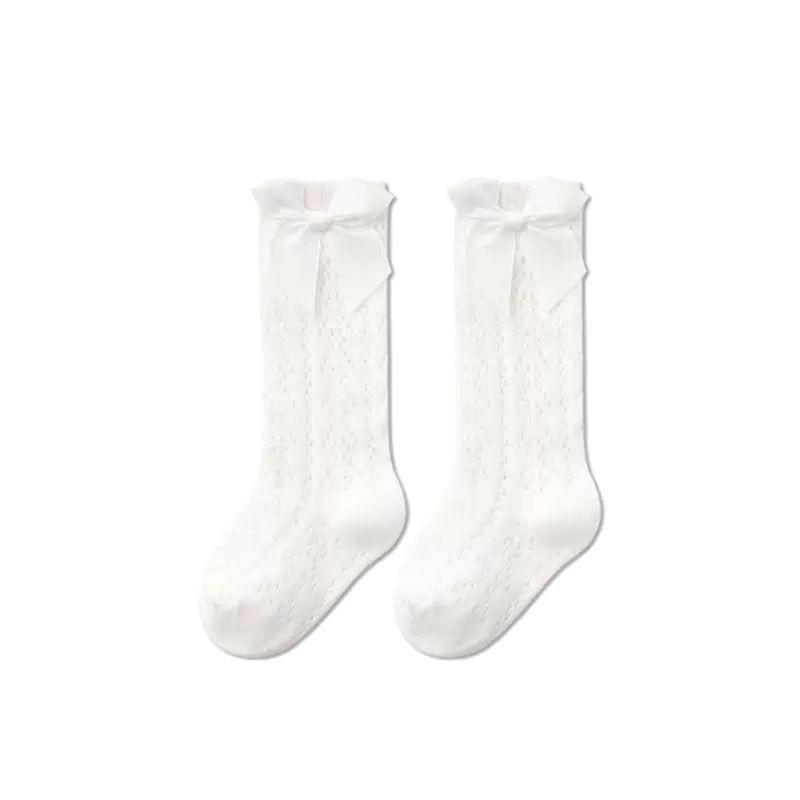Autumn High Tube Breathable Mesh Baby Socks with Anti-Drop Bow Design