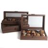 Dustproof Wood Grain Leather Jewelry Watch Box with Glass Display Top