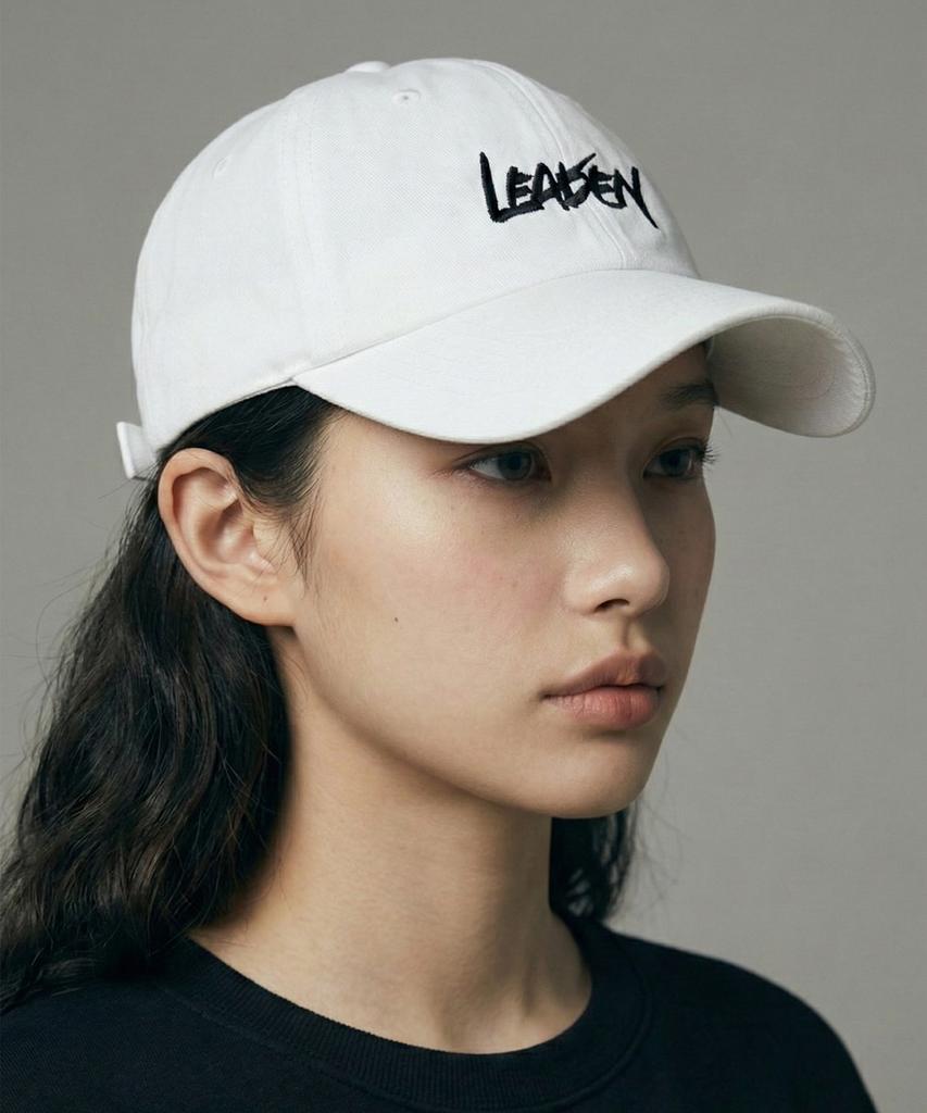 LEADEN Vintage Washed Calligraphy Ball Cap [White]