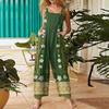 Womens Casual Overalls Jumpsuits Adjustable Straps Sleeveless Print Comfy Rompers With Pocket
