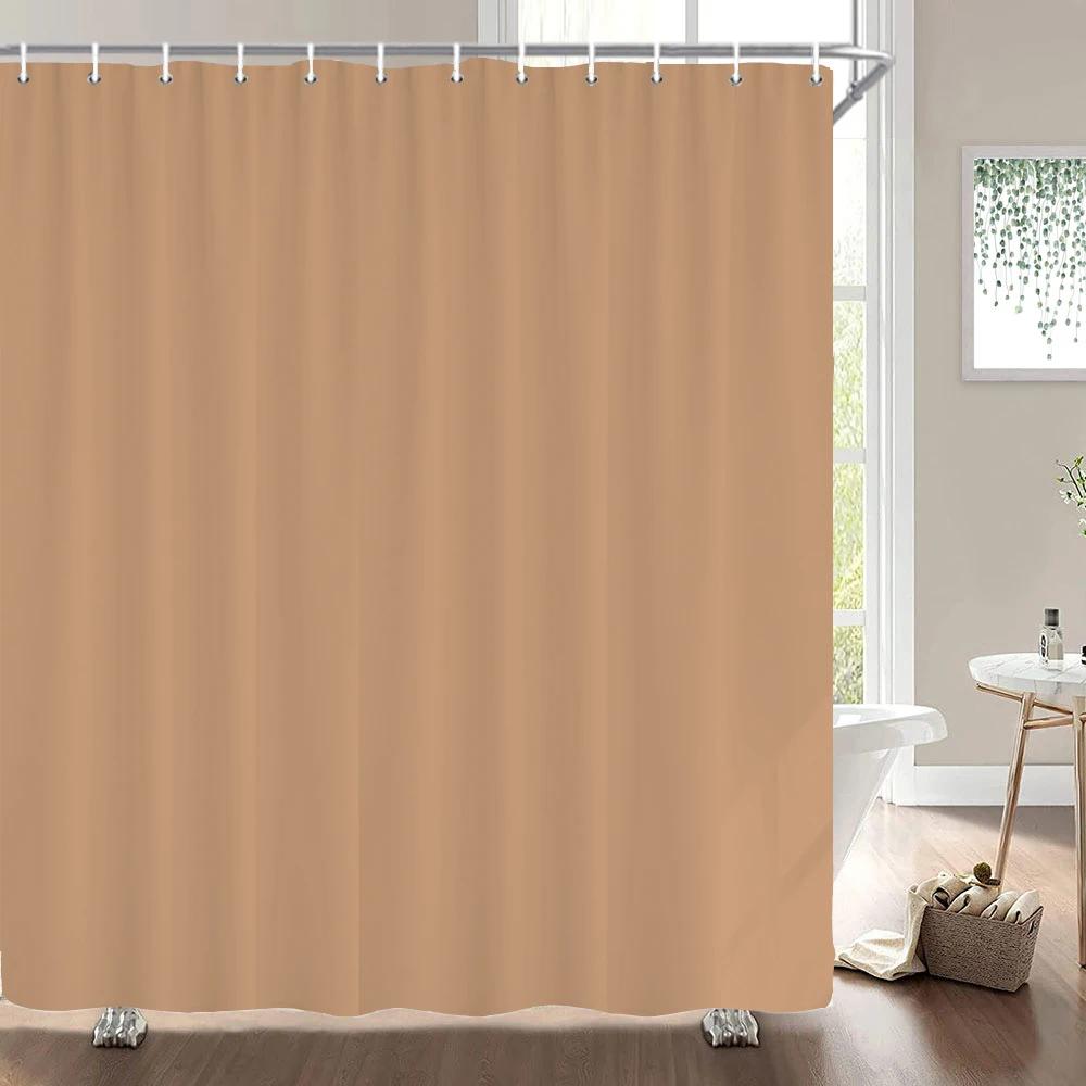 1Pcs Black Gray White Solid Color Printed Fabric Waterproof Shower Curtain, Home Decoration Bathroom Curtain, With Hooks