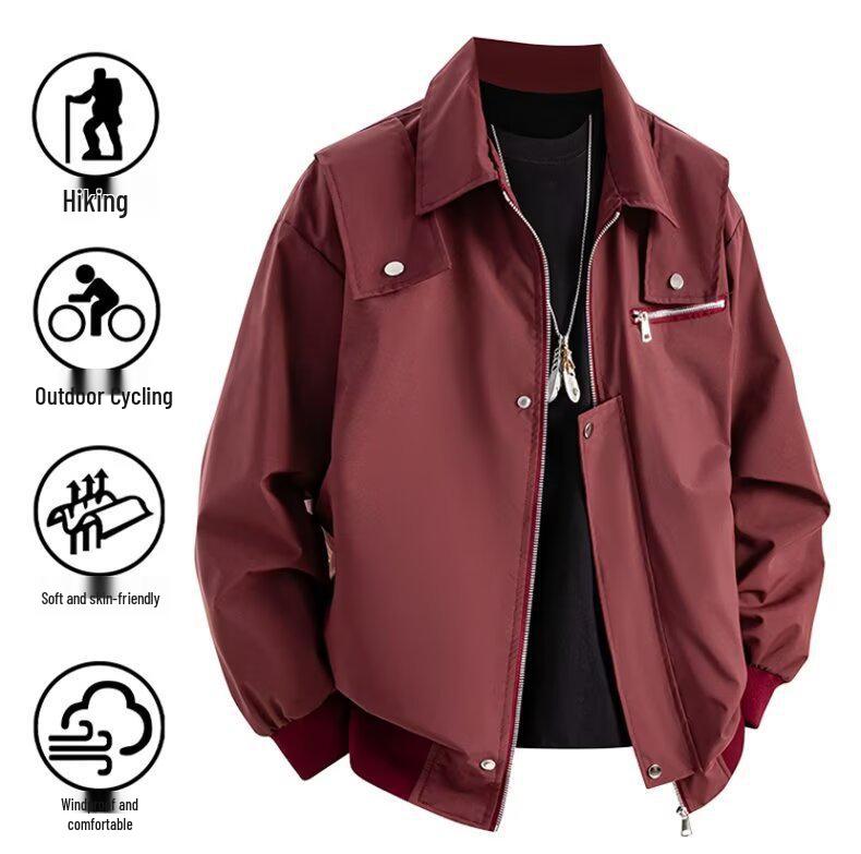 Herren Retro Amerikanischer Arbeitskleidung Windbreaker: Herbst Hipster Collegejacke