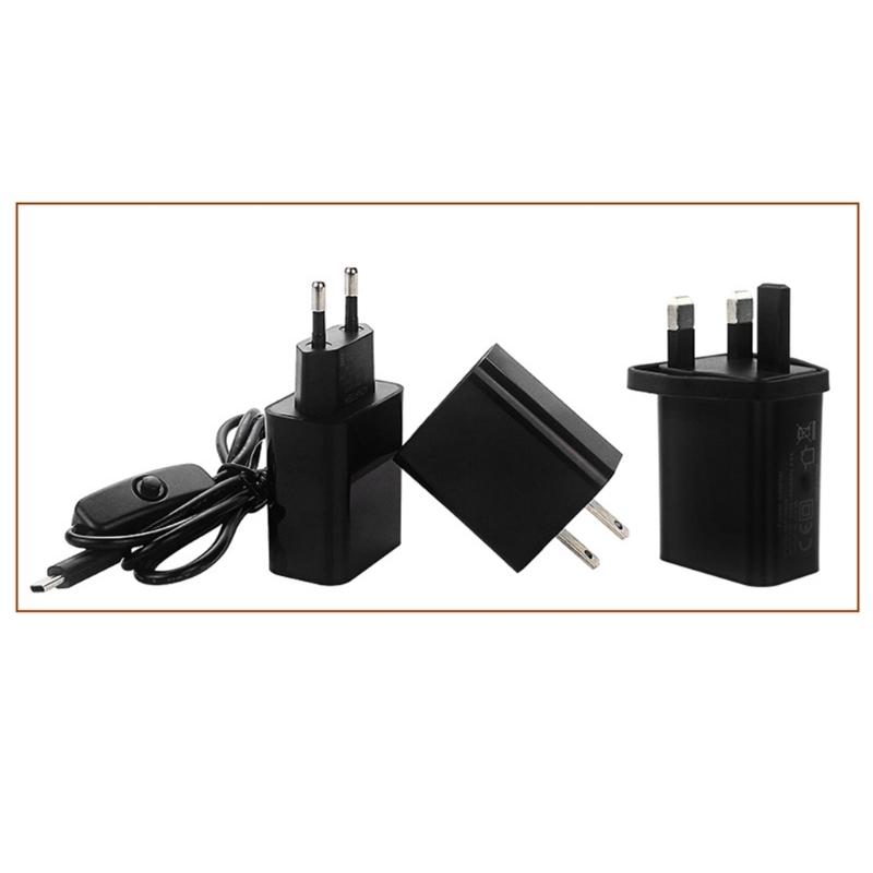EU/US/UK Plug Type C Power Adapter 1m Cable ON OFF for Pi 3B Split Type 100-240V Input Power Supply