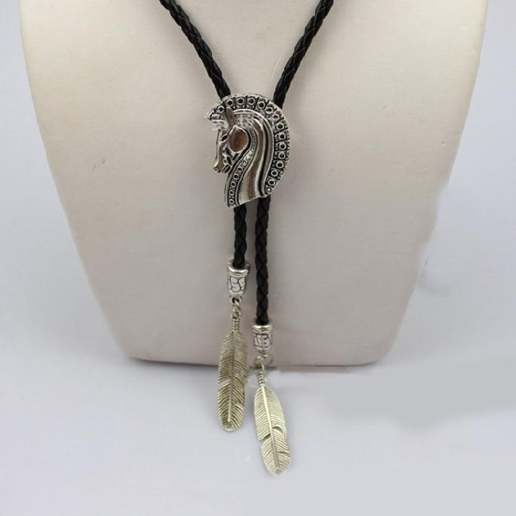 Elegant Black Bolo Tie with Horse Head Pendant Cowboy Necktie Western Tie