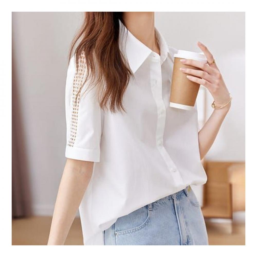 Navava Nb2059 Solid Lace Short Sleeve Shirt