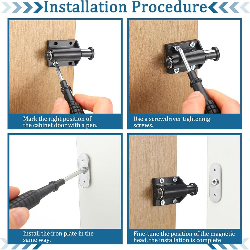 20 black magnetic touch-type door catches (suitable for cabinets, drawers, furniture, kitchen doors, etc.)