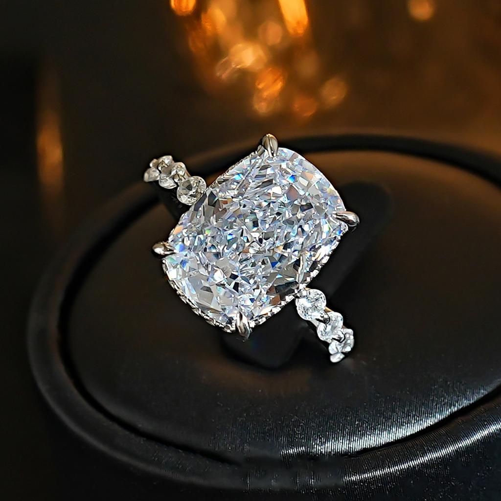 10 * 14Mm Long Pillow-shaped Redeen Crushed Ice Cut Imitation High Carbon Diamond Open Ring Luxury Simple Atmosphere Index Finger Ring
