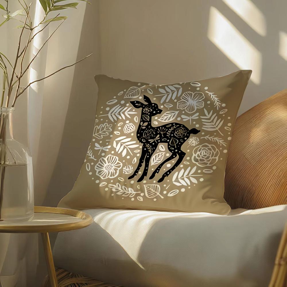 Animal And Natural Floral Prints Pillow Case Double-Sided Plush Sofa Cushion Covers Organic Breathable Invisible Zipper