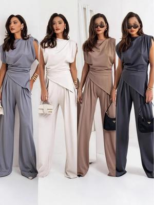 2025 European & American Summer Fashion: Women's Luxury Solid Color Irregular Set