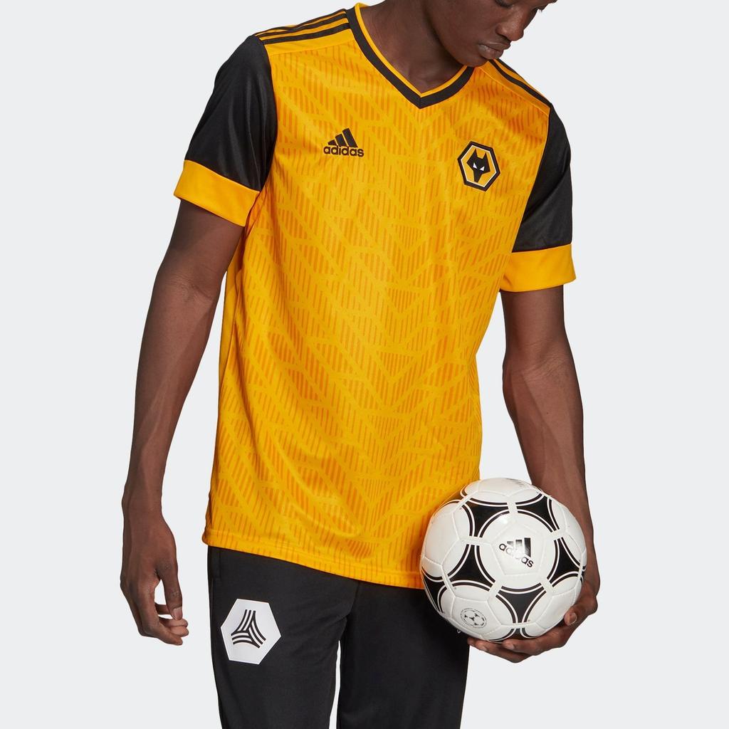 Adidas Wolverhampton Wanderers FC Home Jersey Short Sleeve V-Neck 20/21 Season Men Sports Jersey Black Yellow FJ4503