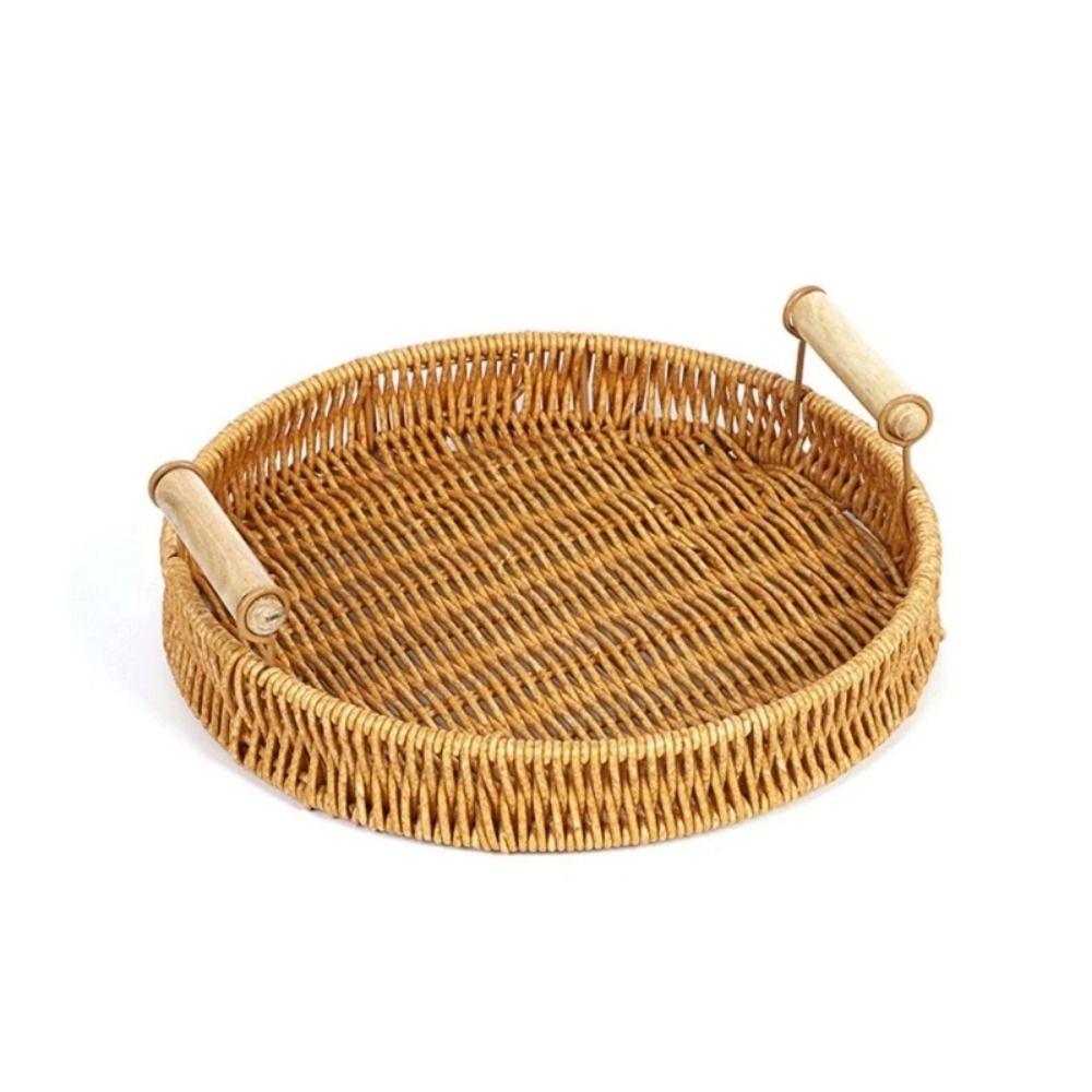 1Pcs Breakfast Bread Food Storage Tray Round Shape Plastic Rattan Threads Basket