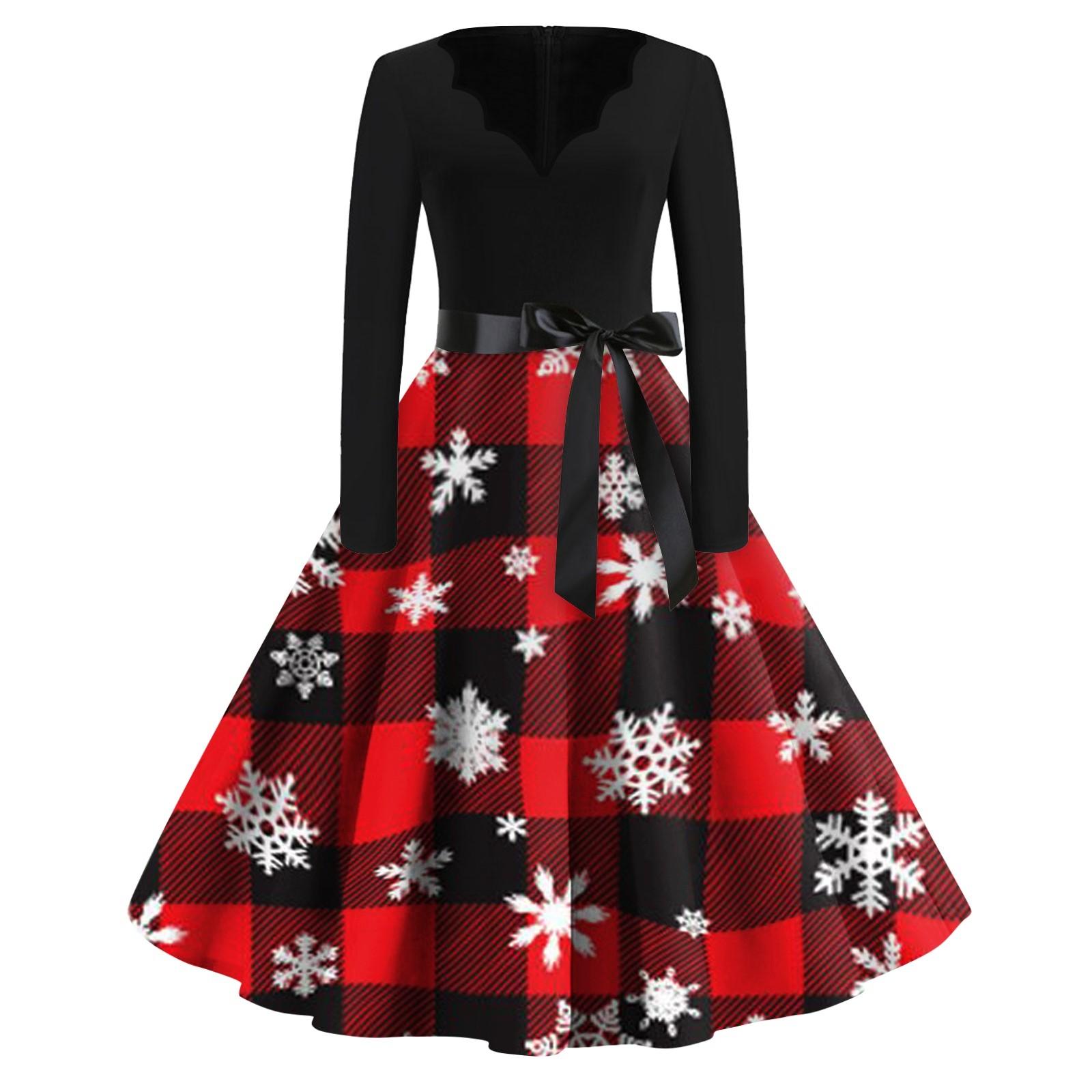 Женские модные повседневные тонкие рождественские платья с длинным рукавом с v-образным — фото 13