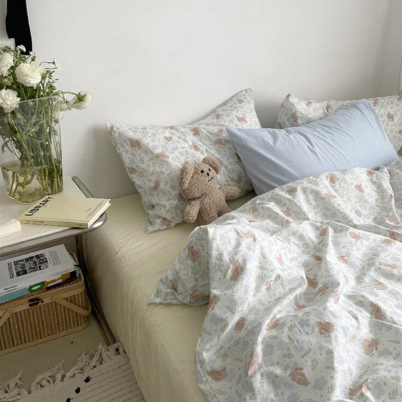French Style Retro Printed Bedding Rural Style Duvet Cover Solid Color Dust-proof and Easy To Clean Mattress Protective Covers Envelope Pillowcase