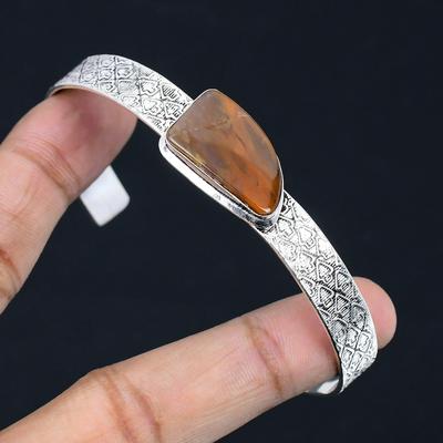 Mothers Day Deal 925 Silver Trillion Plume Agate Stone Wife Boho Bangle Jewelry