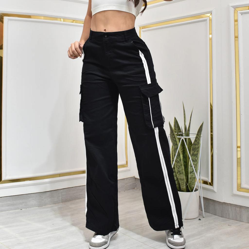Damen Freizeithosen Cargo Jogginghosen Farbe mit Kordelzug Taille, Elastischer Bund, Mehrere Taschen Hosen