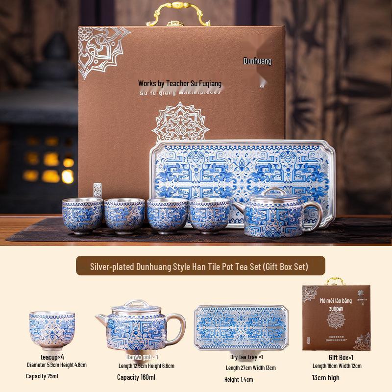 2025 Silver-Plated Ceramic Gongfu Tea Set with Teapot and Cups in Gift Box