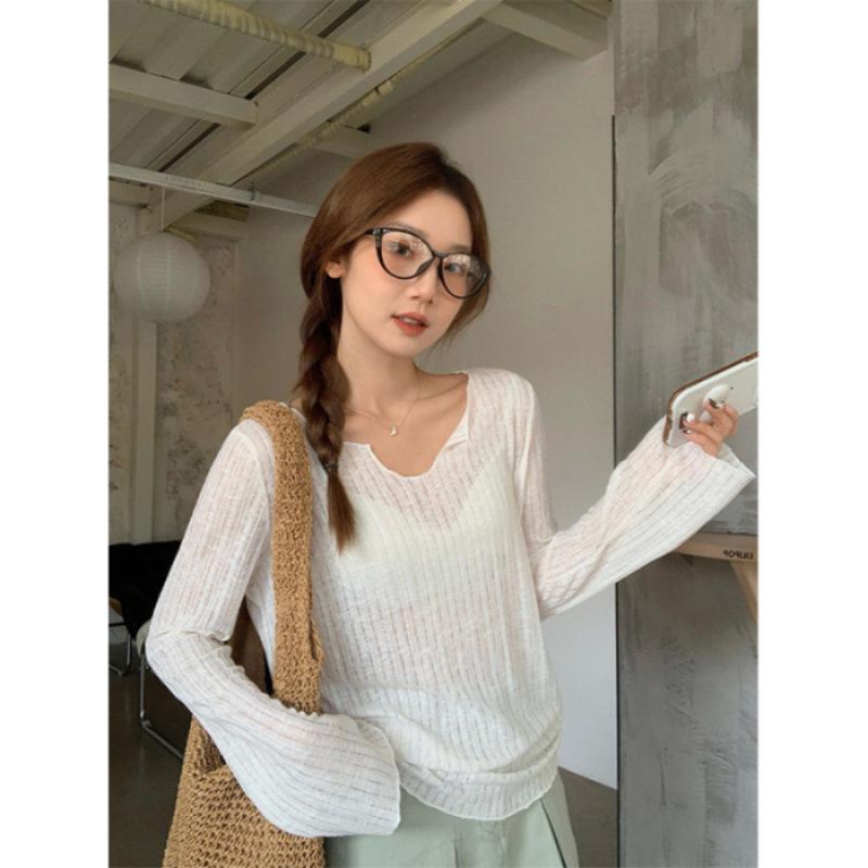 Micro-Sheer V-Neck Long Sleeve Women's Sun Protection Cardigan Top